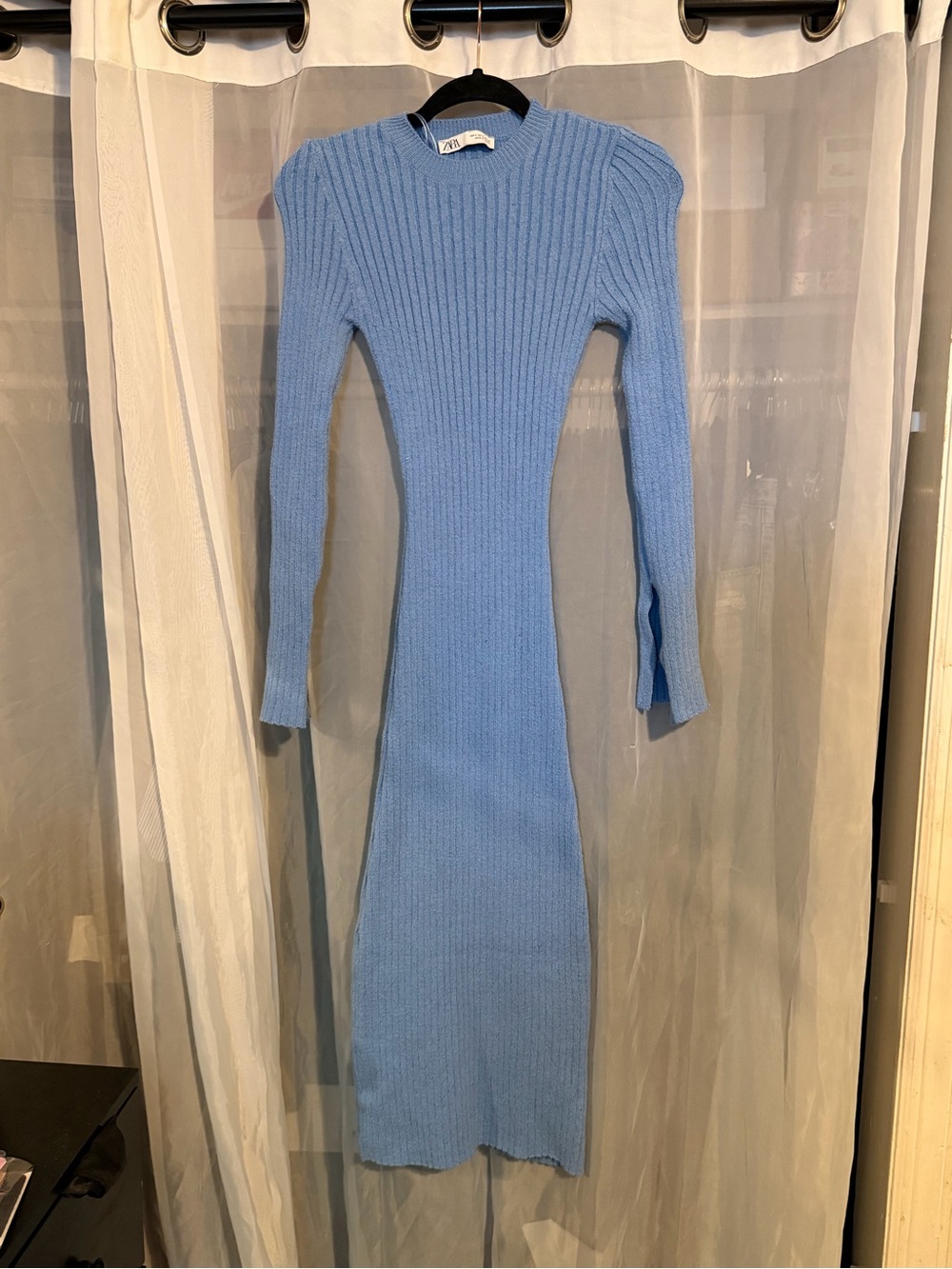 Zara Light Blue Knit Ribbed Maxi Dress